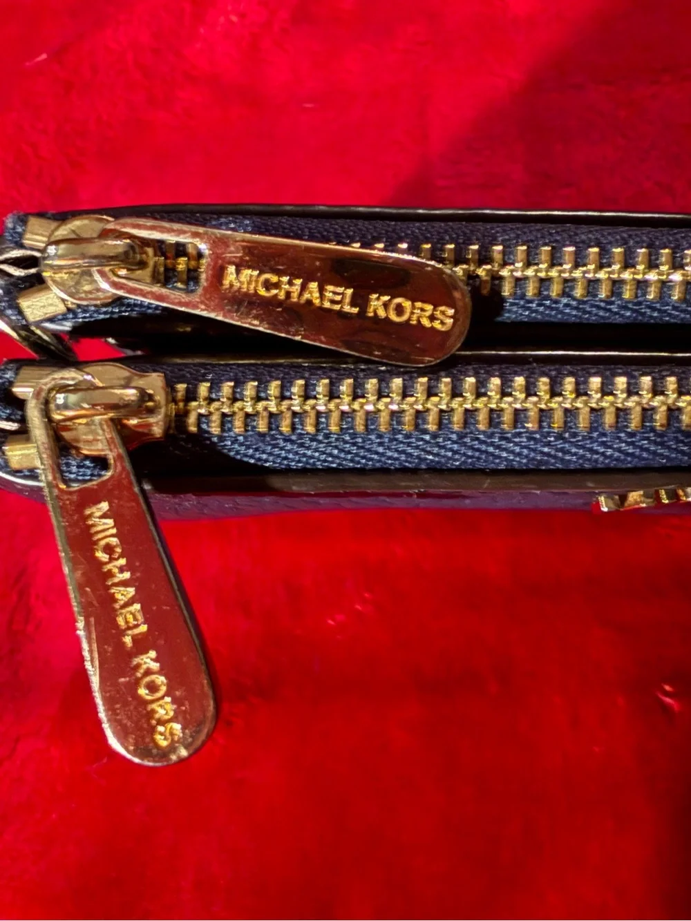 MICHAEL KORS Jet Set Navy Blue Pebbled Leather Double Zip Wallet